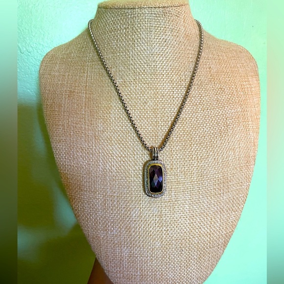 Elegant Silver Purple Stone Pendant Necklace - Picture 2 of 8